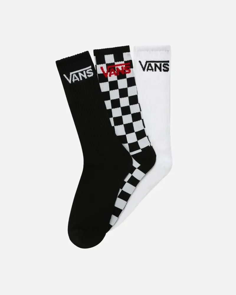 3-Pack Classic Crew Socks - Black/White/Checker Board