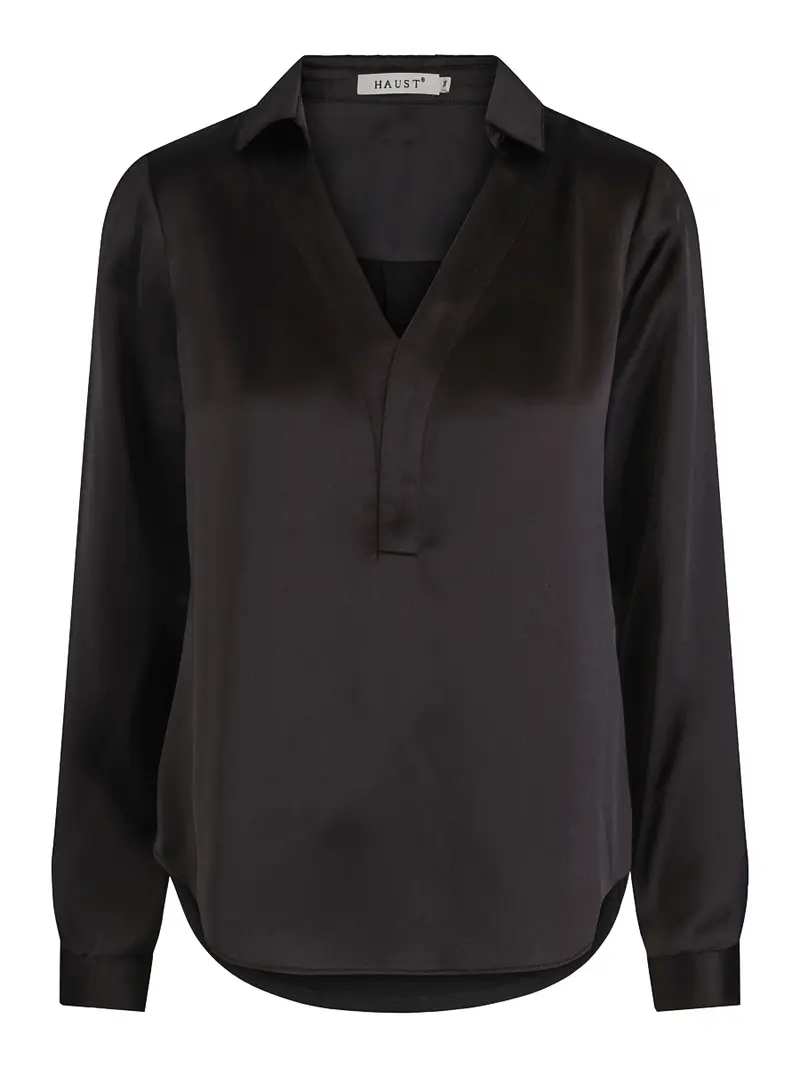 55-830 Satin V-neck blouse Sort