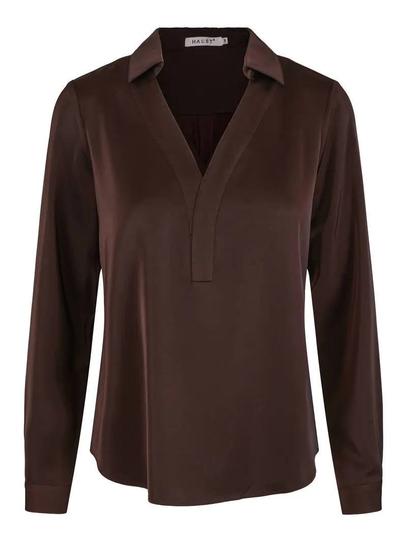 55-830 V-neck classic blouse Dark Brown