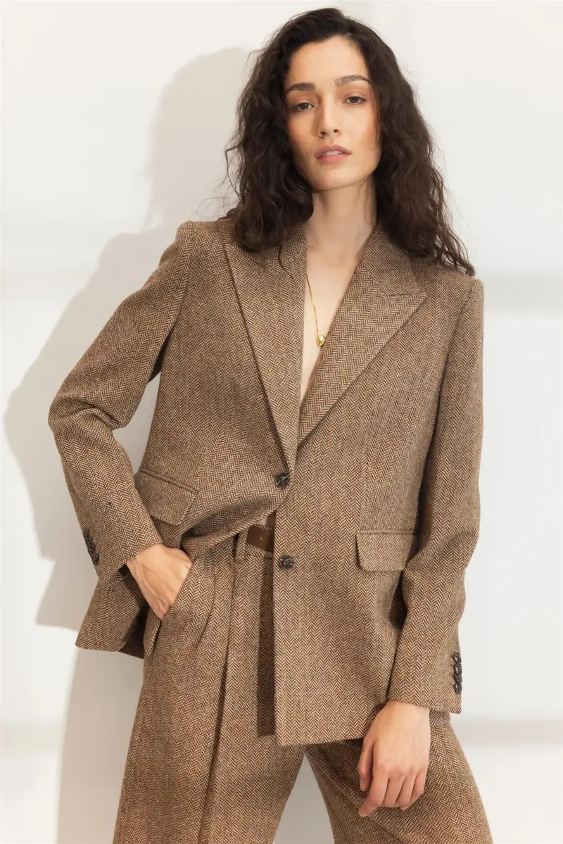 Abby Herringbone Blazer - Cognac Herringbone