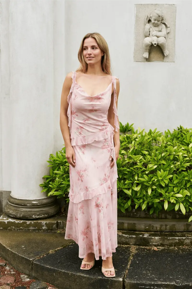 Adelle Frill Mesh Dress Light Pink