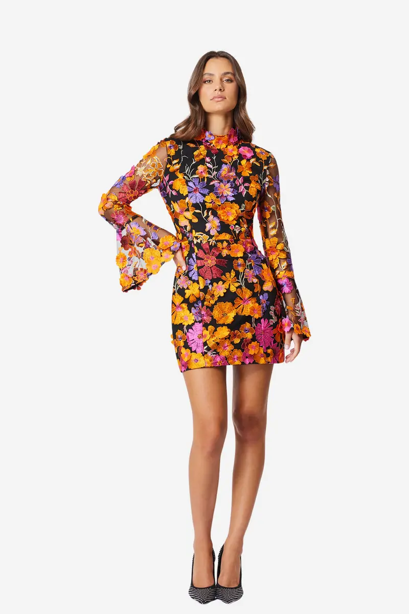 Alessandra Floral Longsleeve Mini Dress Orange Multi