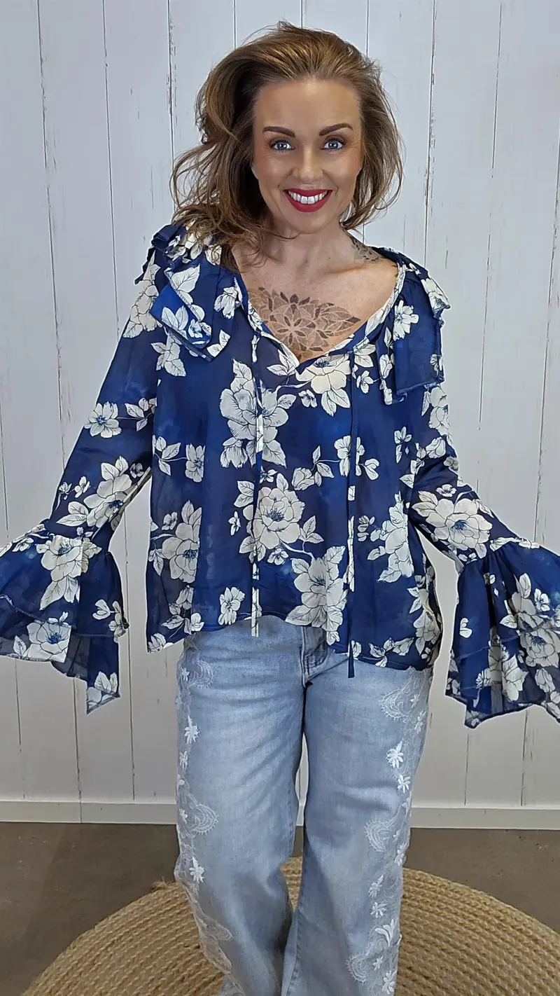 Alma blomsterbluse blå