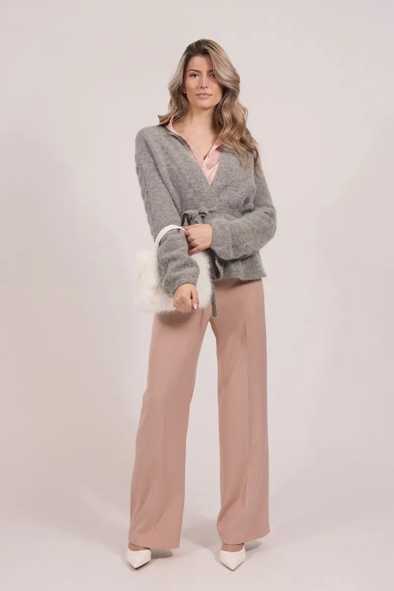 Alpaca belt cardigan Grey Mel.