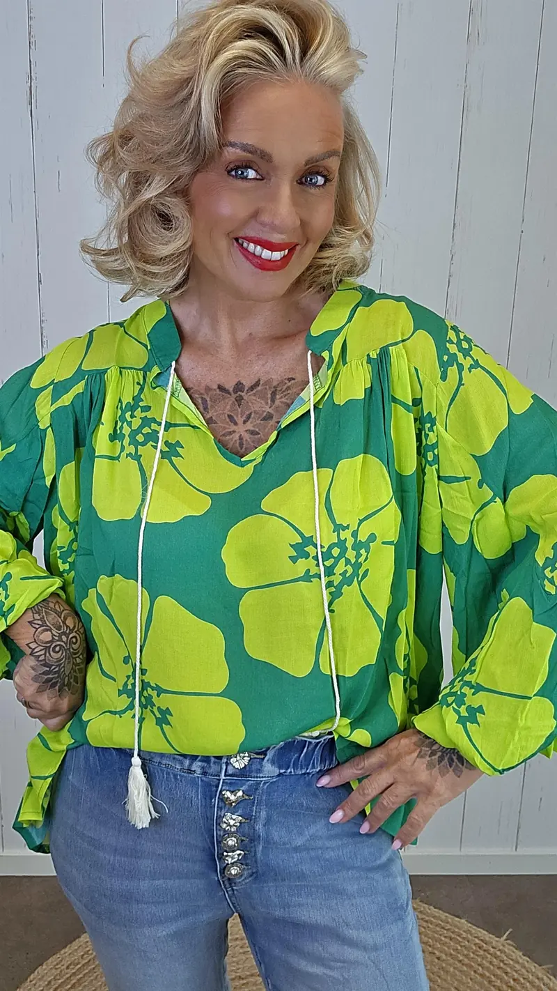 Amanda bluse med print grønn