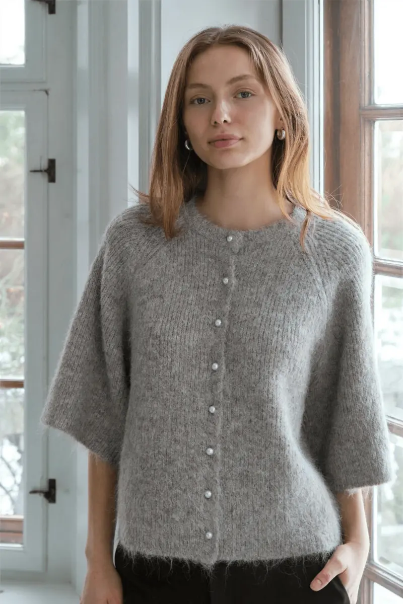 Amaya Fluffy Knit Cardigan Beige Melange