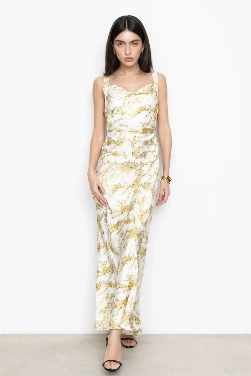 Anna Dress Yellow Mimosa Print