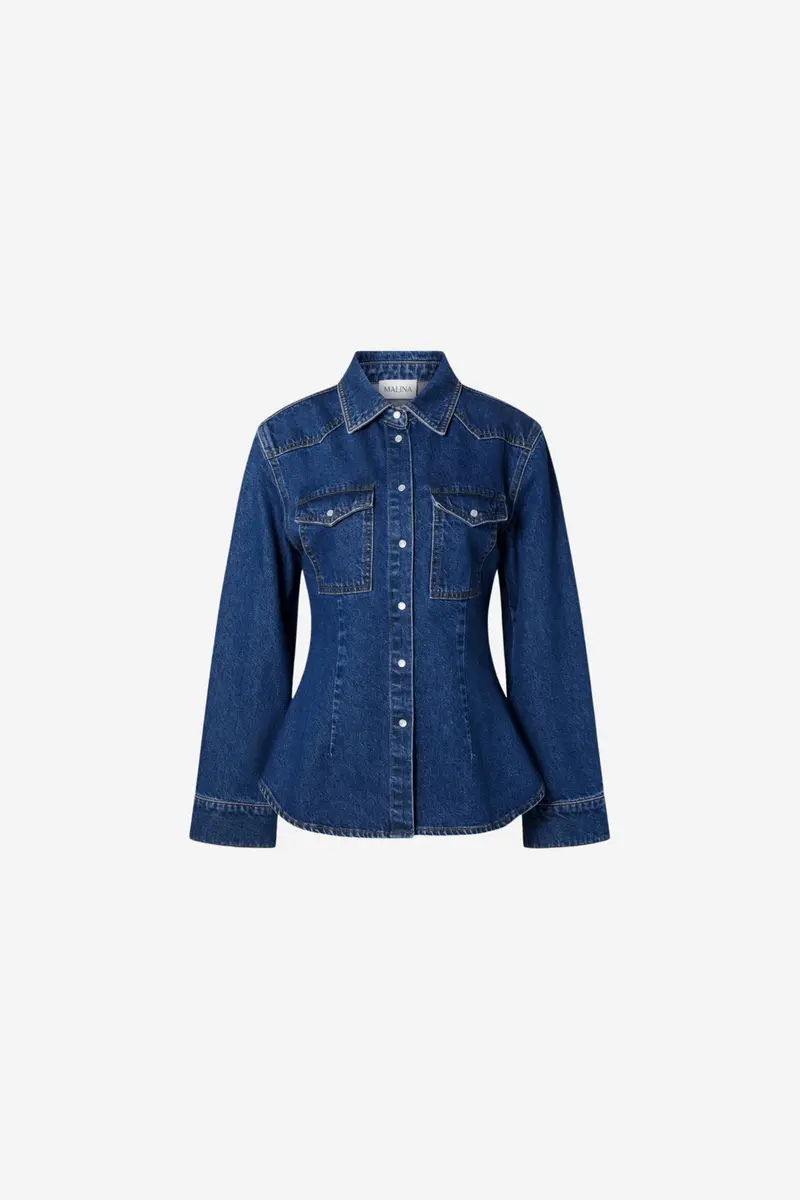 Anthea Fitted Waist Denim Shirt Dark Blue
