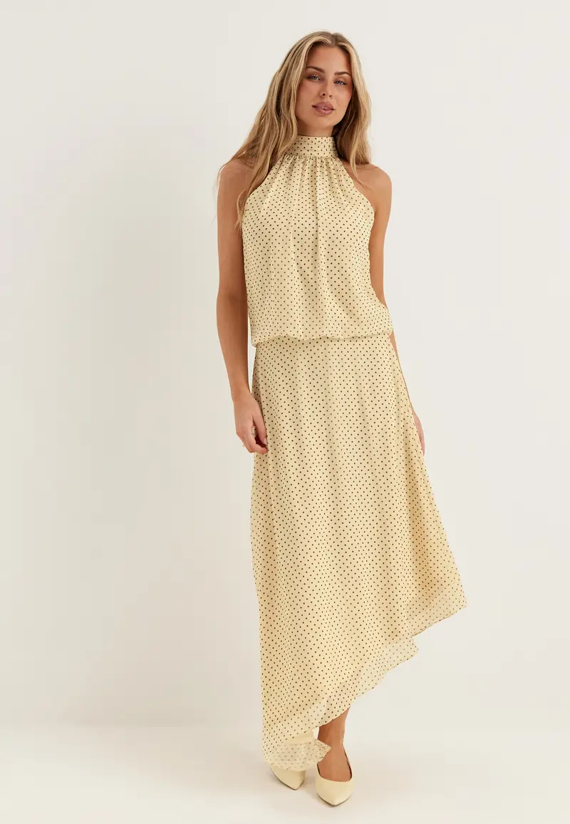 Asymmetric Chiffon Halterneck Dress