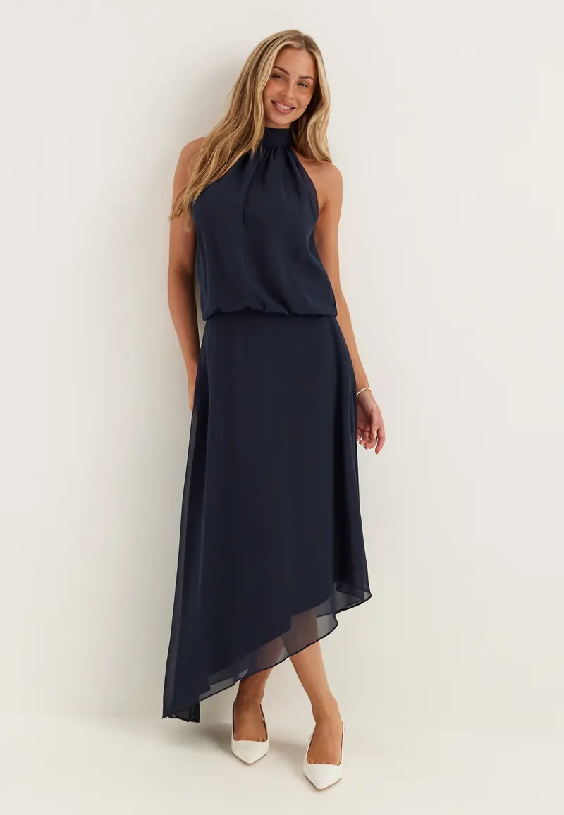 Asymmetric Chiffon Halterneck Dress