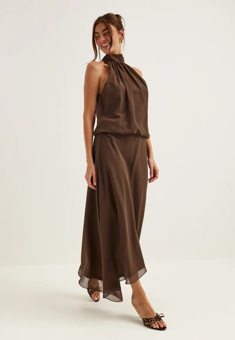 Asymmetric Chiffon Halterneck Dress