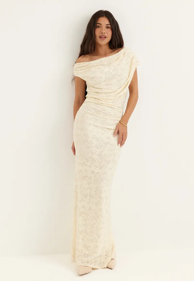 Asymmetric Draped Burnout Maxi Dress