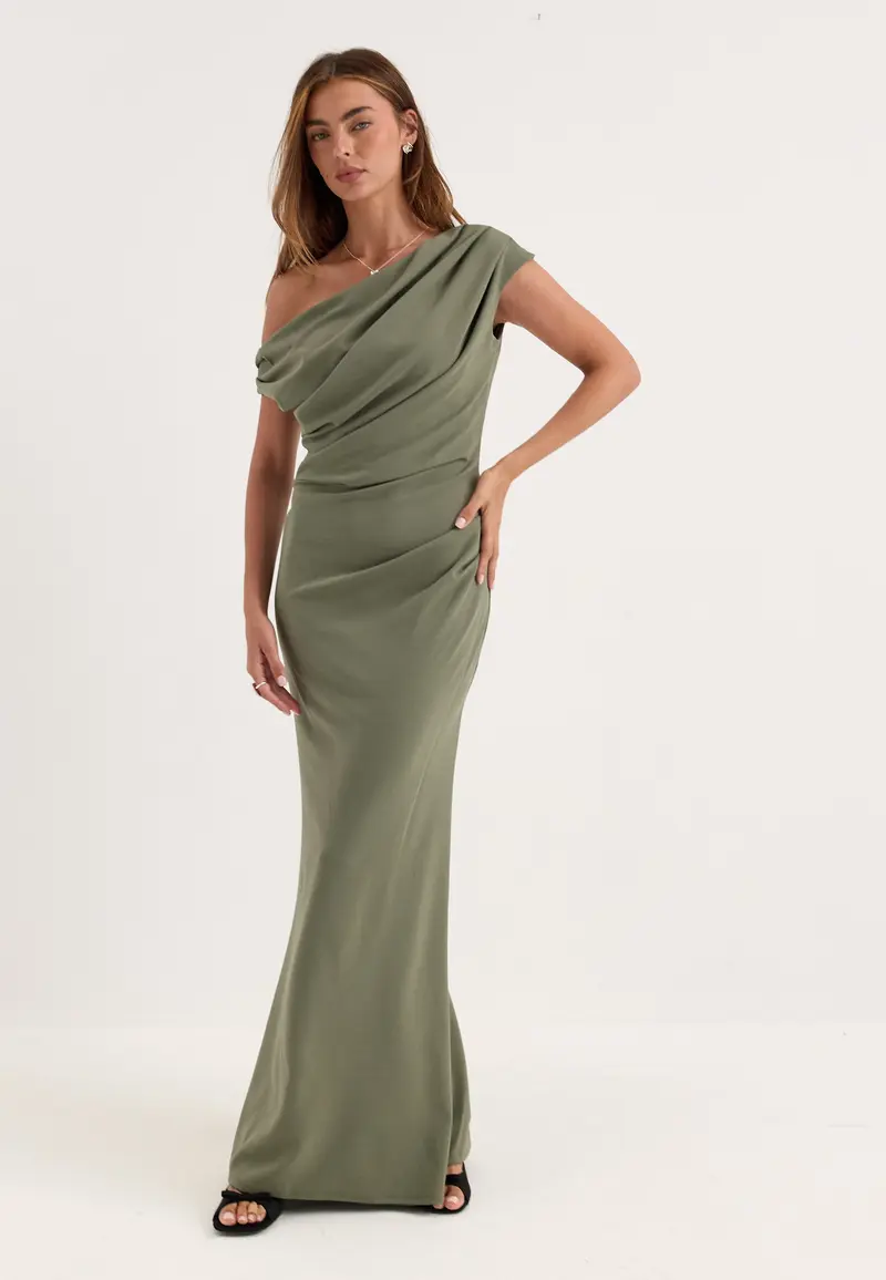 Asymmetric Draped Maxi Dress