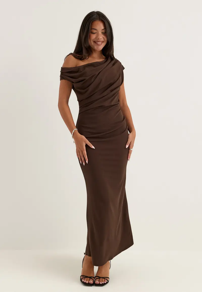 Asymmetric Draped Midi Dress