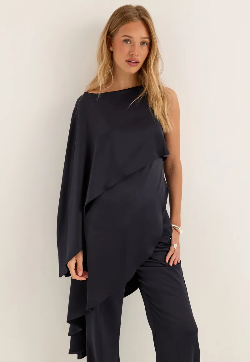 Asymmetric One Shoulder Satin Top