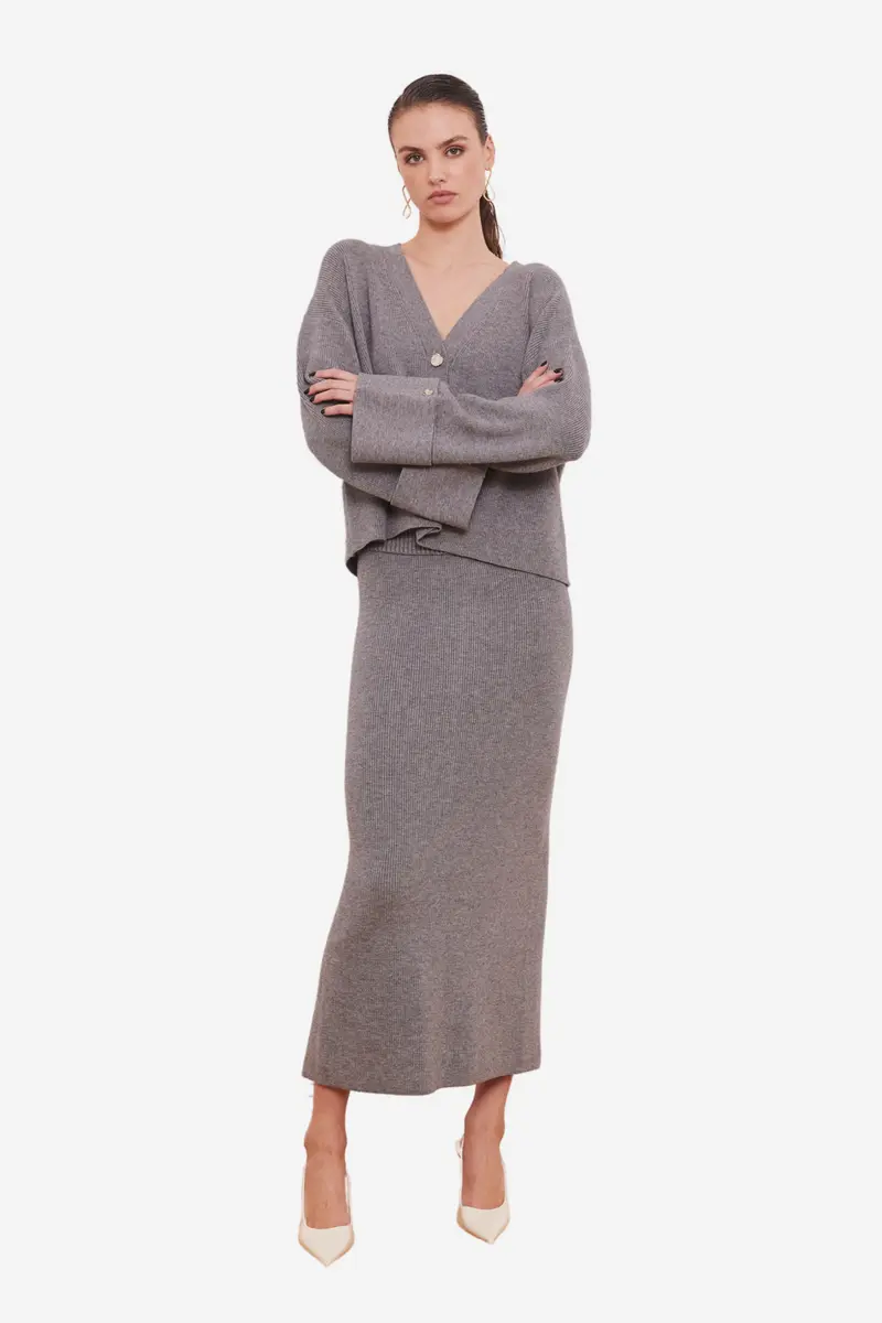Atari Rib Cardigan Grey Melange