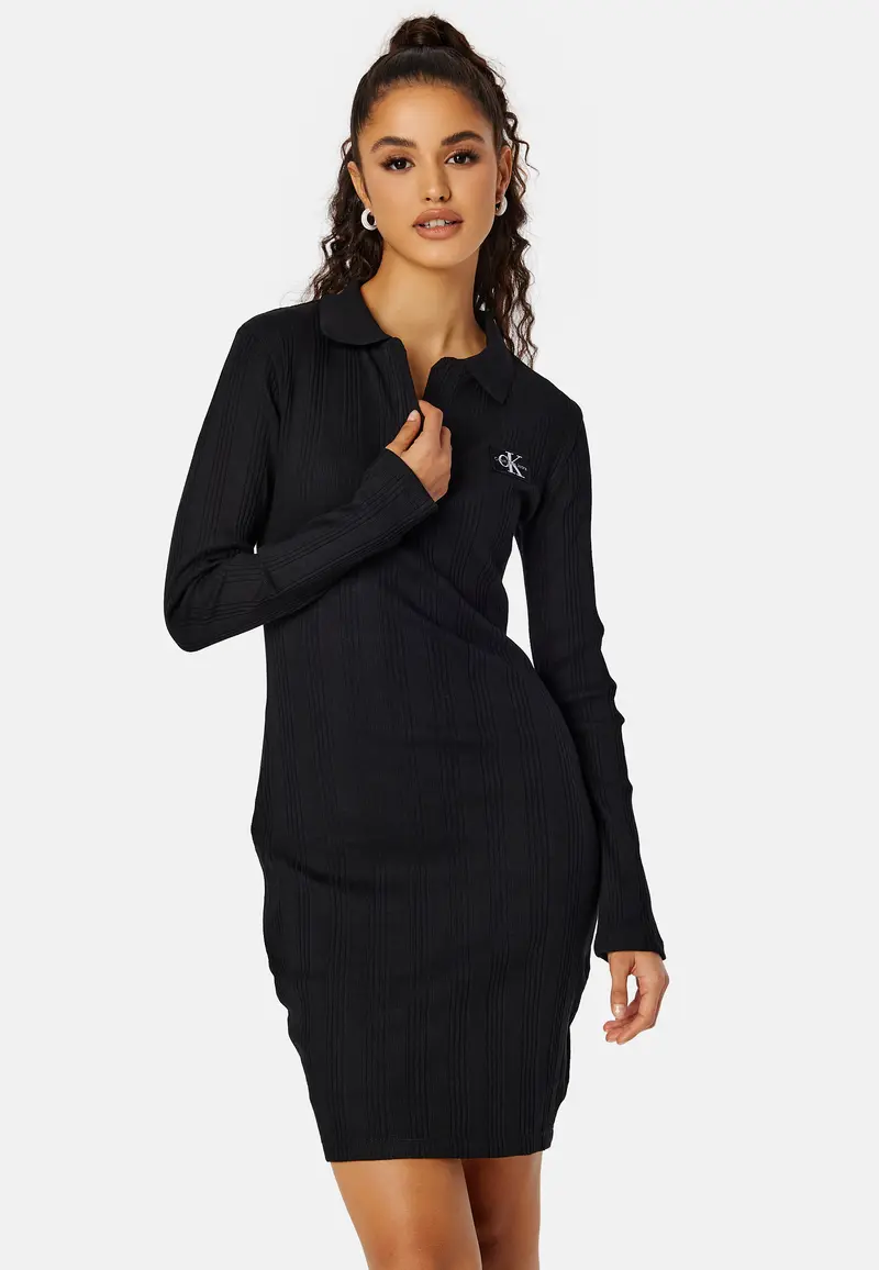 Badge Polo Collar Rib Dress