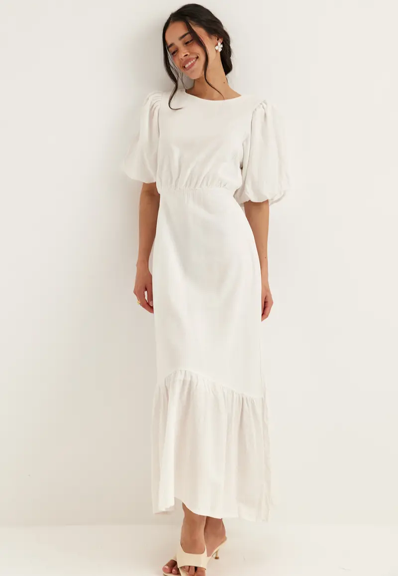 Balloon Sleeve Linen Maxi Dress