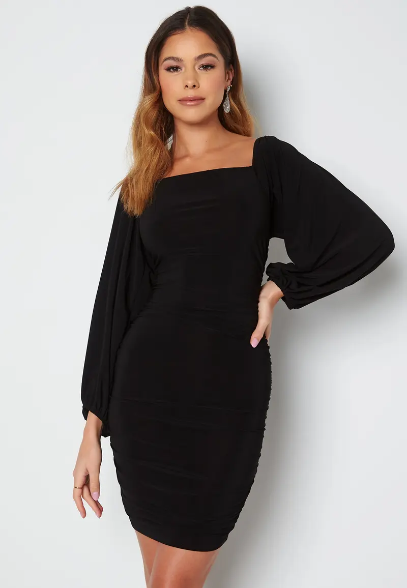 Balloon Sleeve Rouched Mini Dress