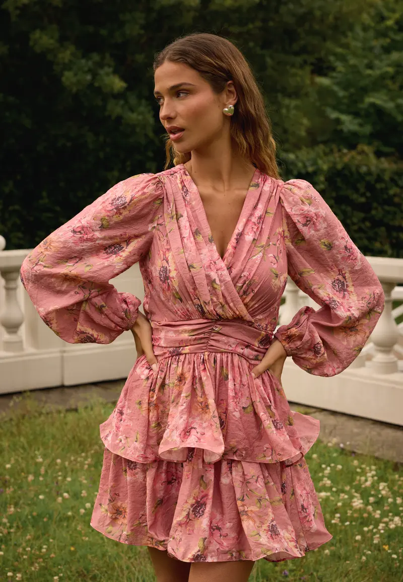 Balloon Sleeve Short Flounce Dress