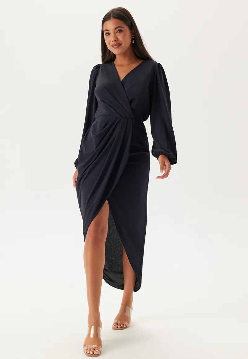 Balloon Sleeve Wrap Front Maxi Dress
