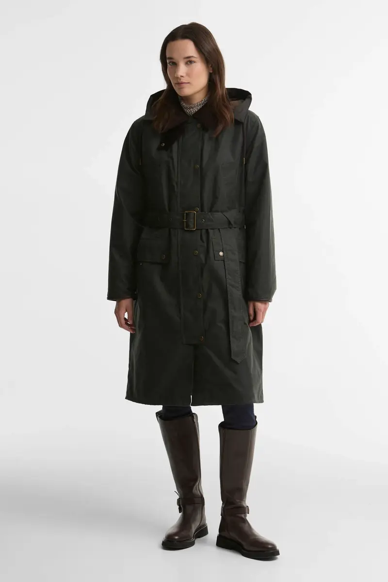 Barbour Antoinette Longline Waxed Jacket Sage