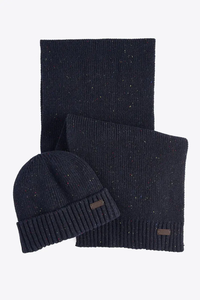 Barbour Carlton Fleck Beanie & Scarf Gift Set Classic Navy