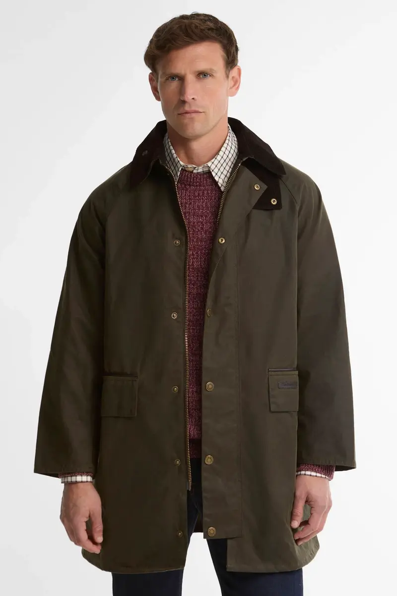 Barbour Country Waxed Mac Jacket Olive/Fern