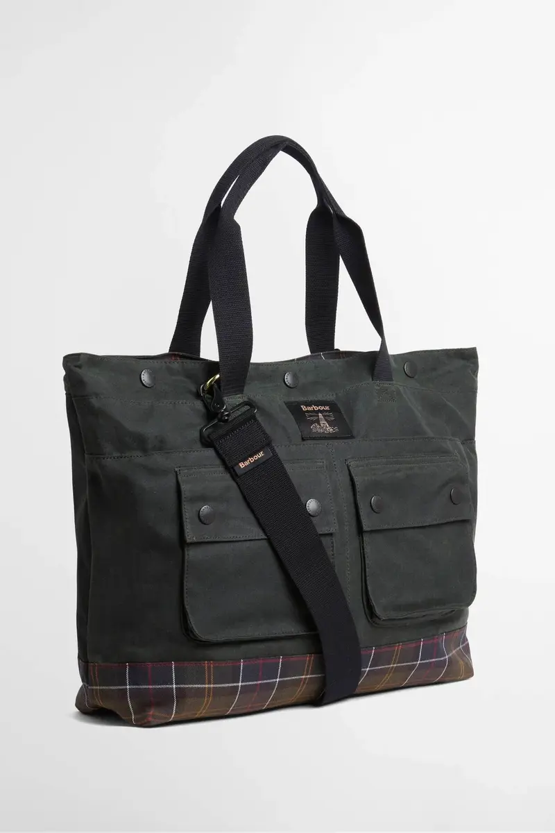 Barbour Field Waxed Tote Bag Sage