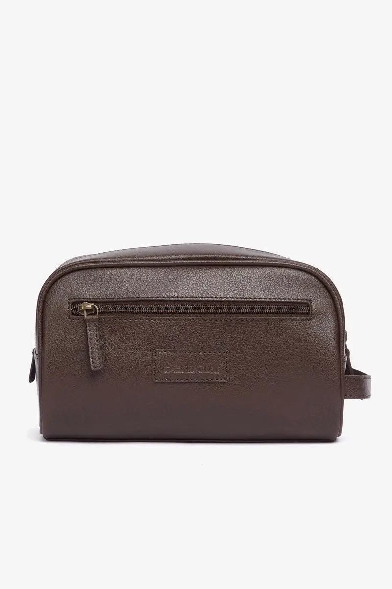 Barbour Leather Washbag Dark Brown