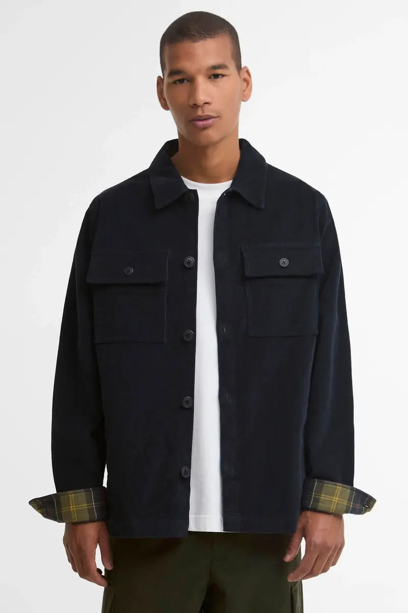 Barbour Tartan Trim Cotton Overshirt Navy