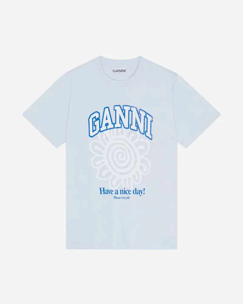 Basic Jersey Flower Relaxed T-shirt - Ice Water