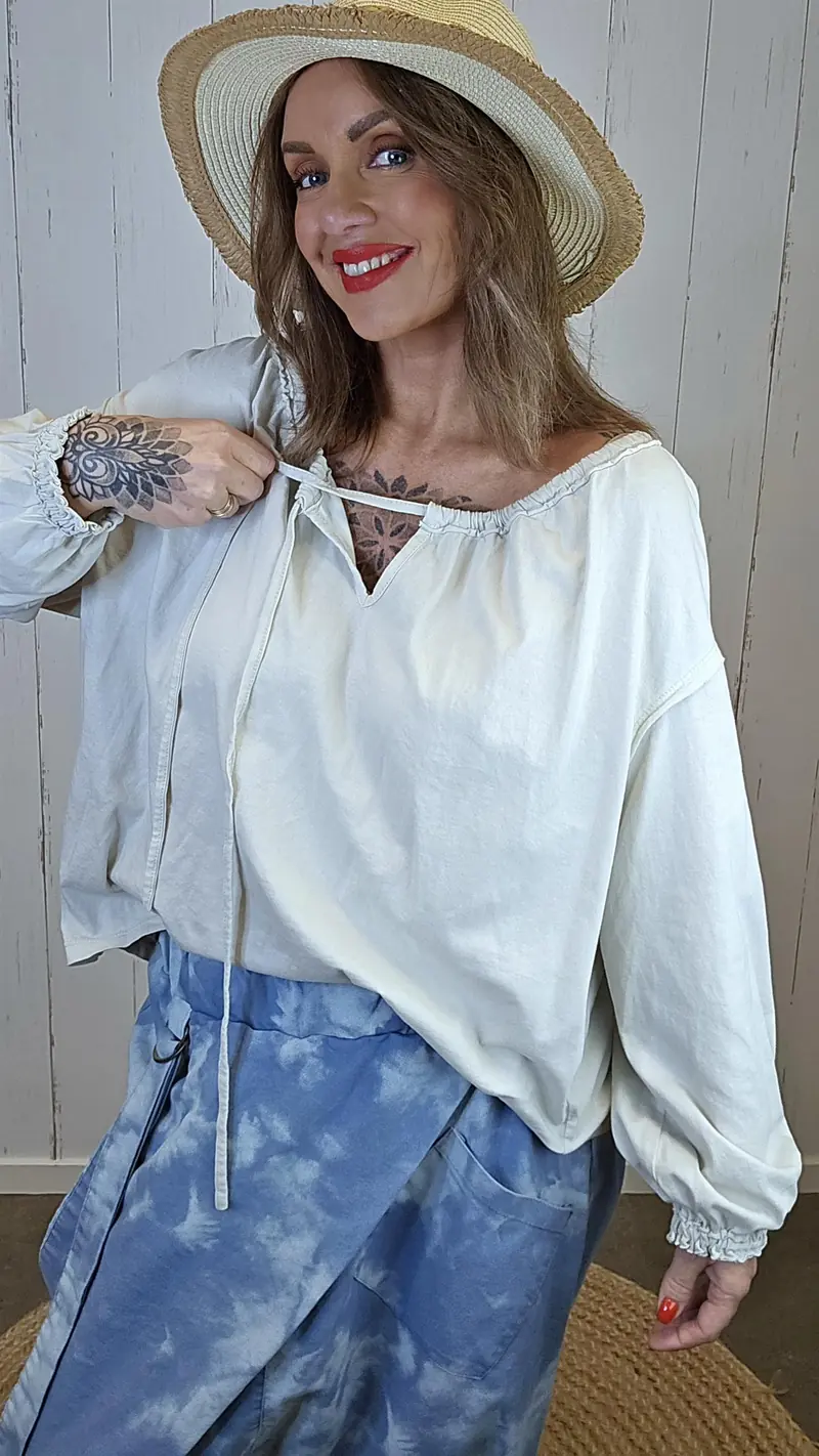 Bella bluse med knyting Beige