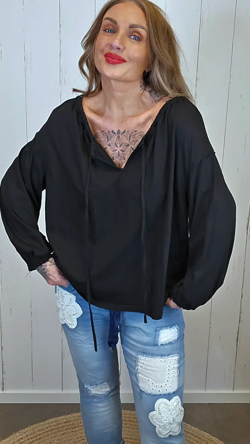 Bella bluse med knyting Svart