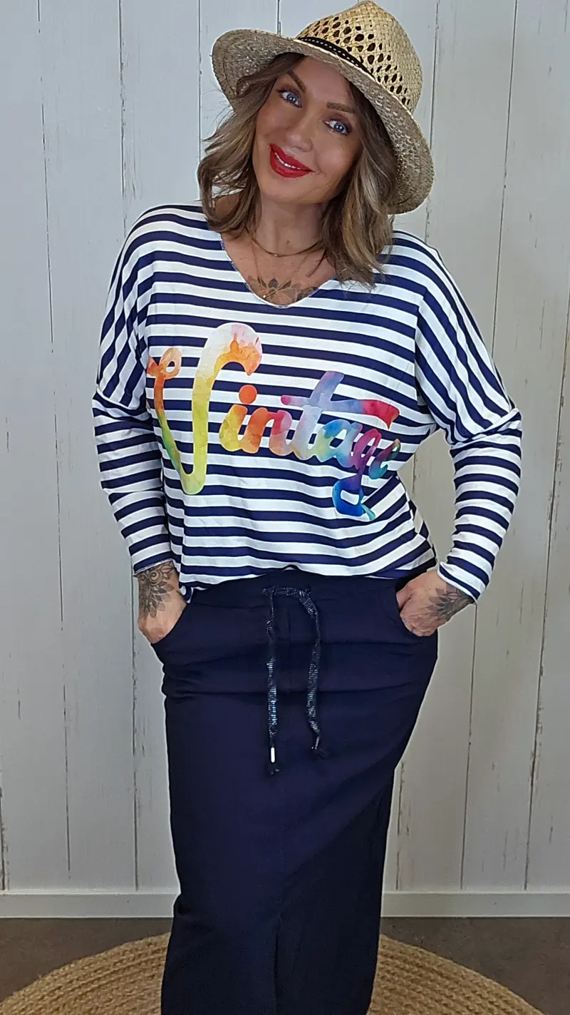 Bella genser Vintage blå striper