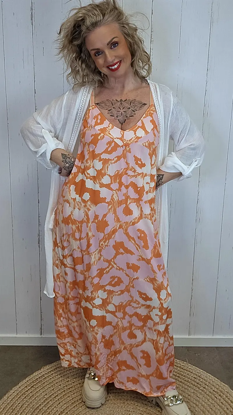 Bella maxikjole med print orange