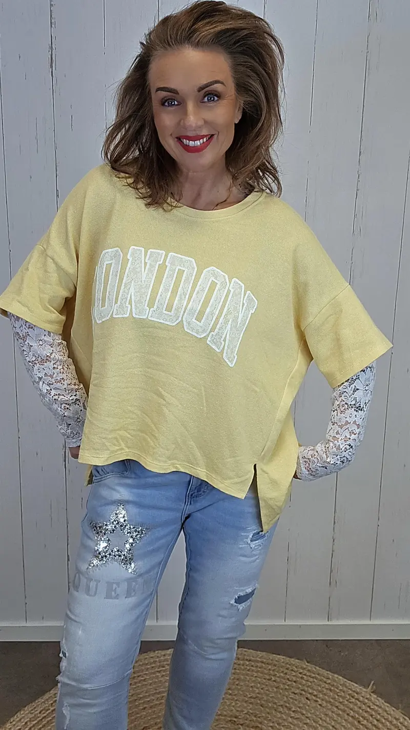 Birka oversized topp gul/hvit