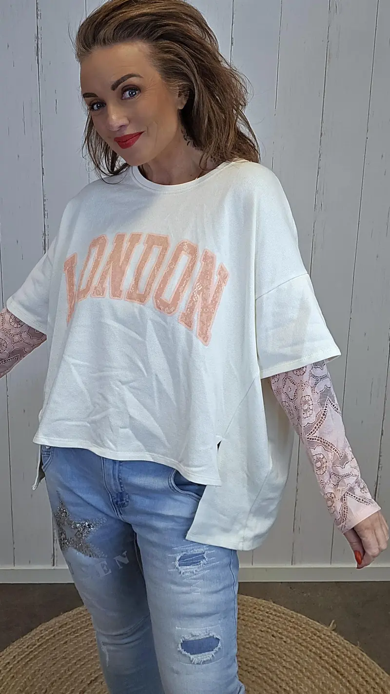 Birka oversized topp hvit/rosa