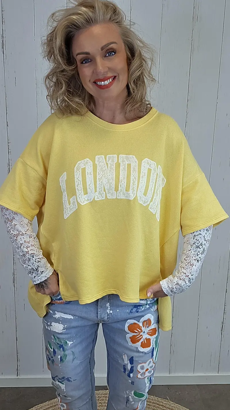 Birka oversized topp mørk gul/hvit