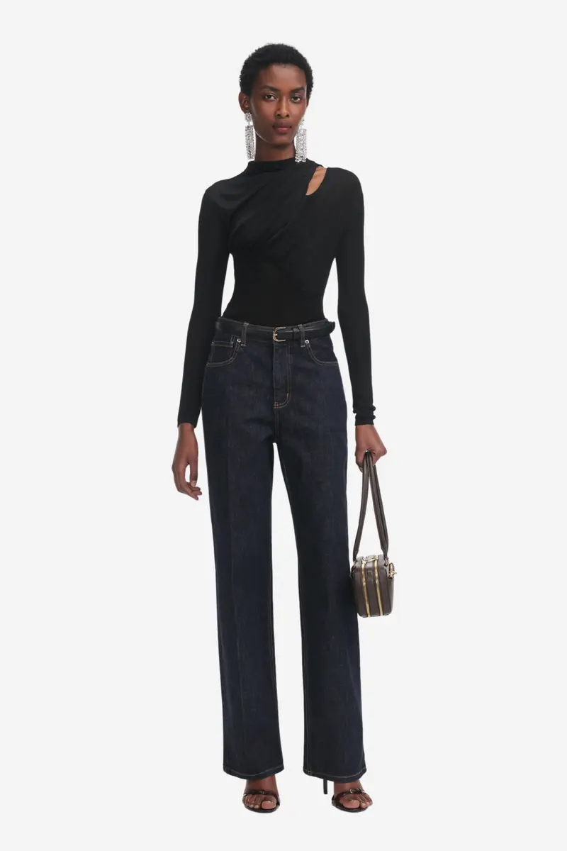 Black Cut Out Viscose Knit Top