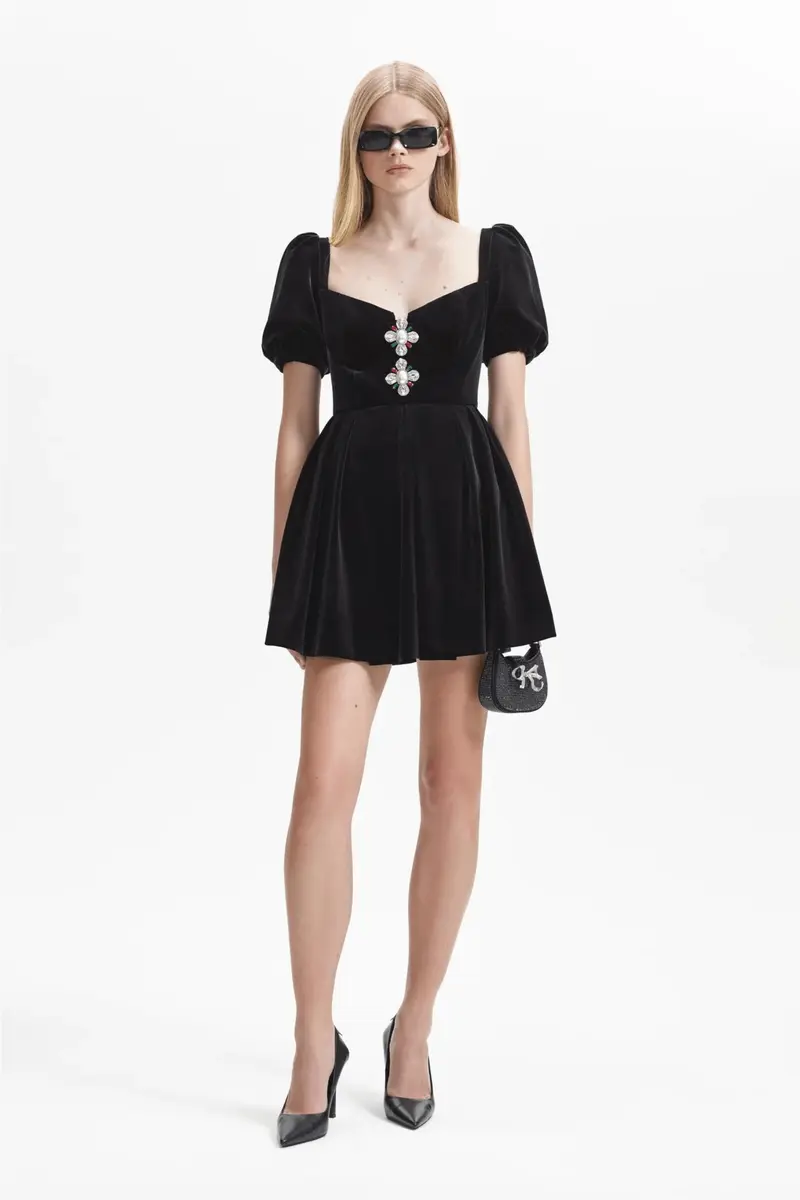 Black Velvet Sweetheart Mini Dress