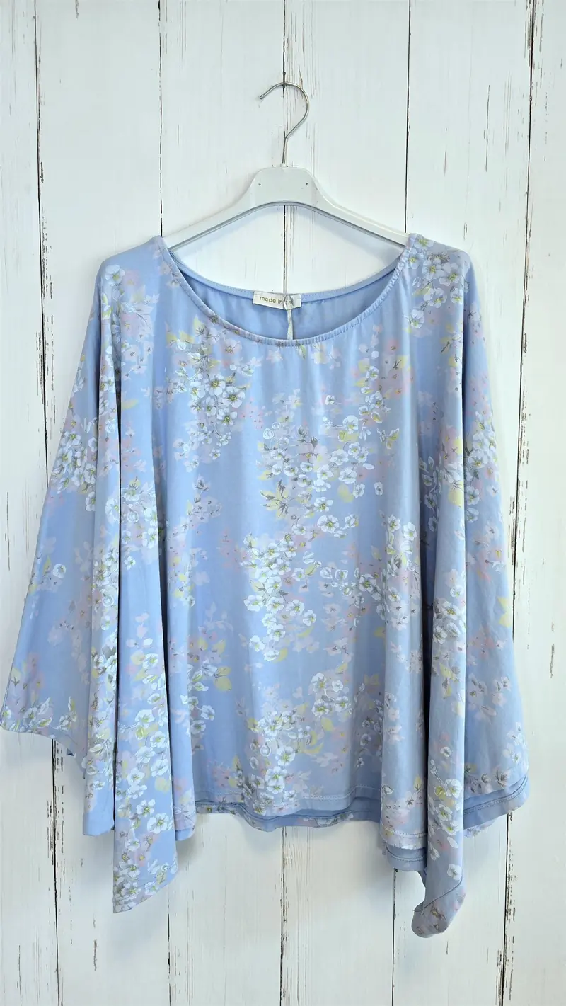 Blomstret poncho-topp blå
