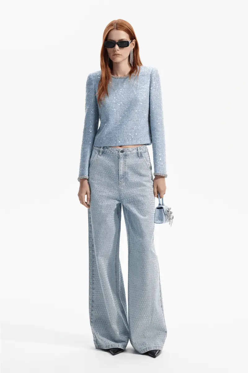 Blue Sequin Boucle Top