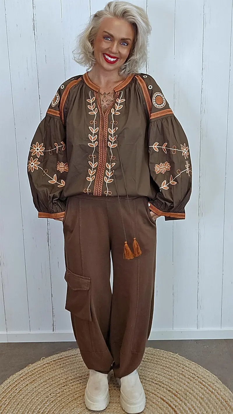 Boho bluse brun