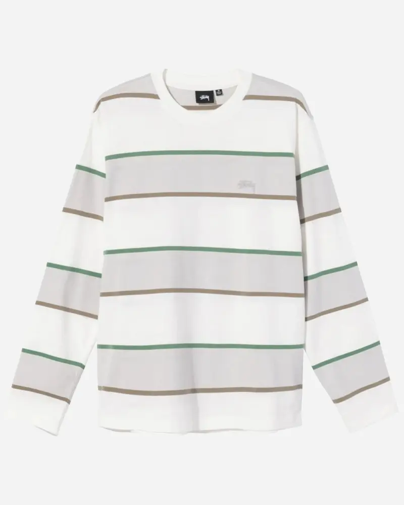 Bold Stripe LS Crew - Bone