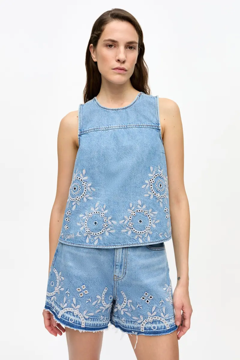 Broderie Anglaise Denim Top