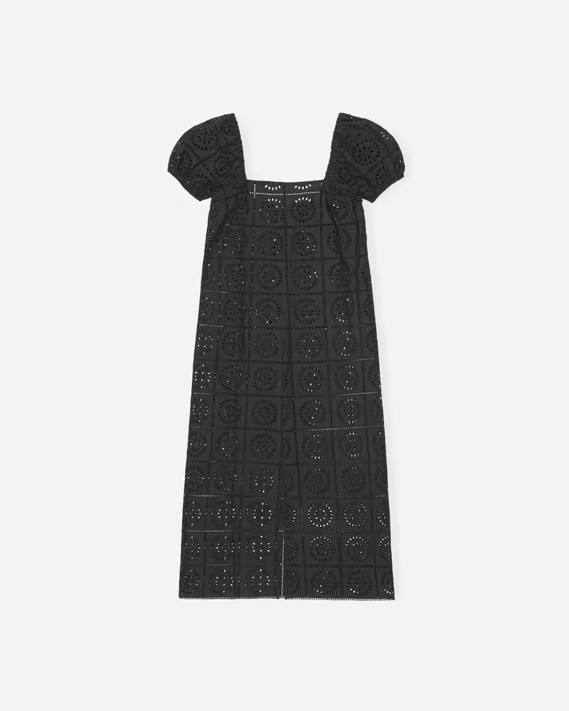 Broderie Anglaise Midi Dress - Black