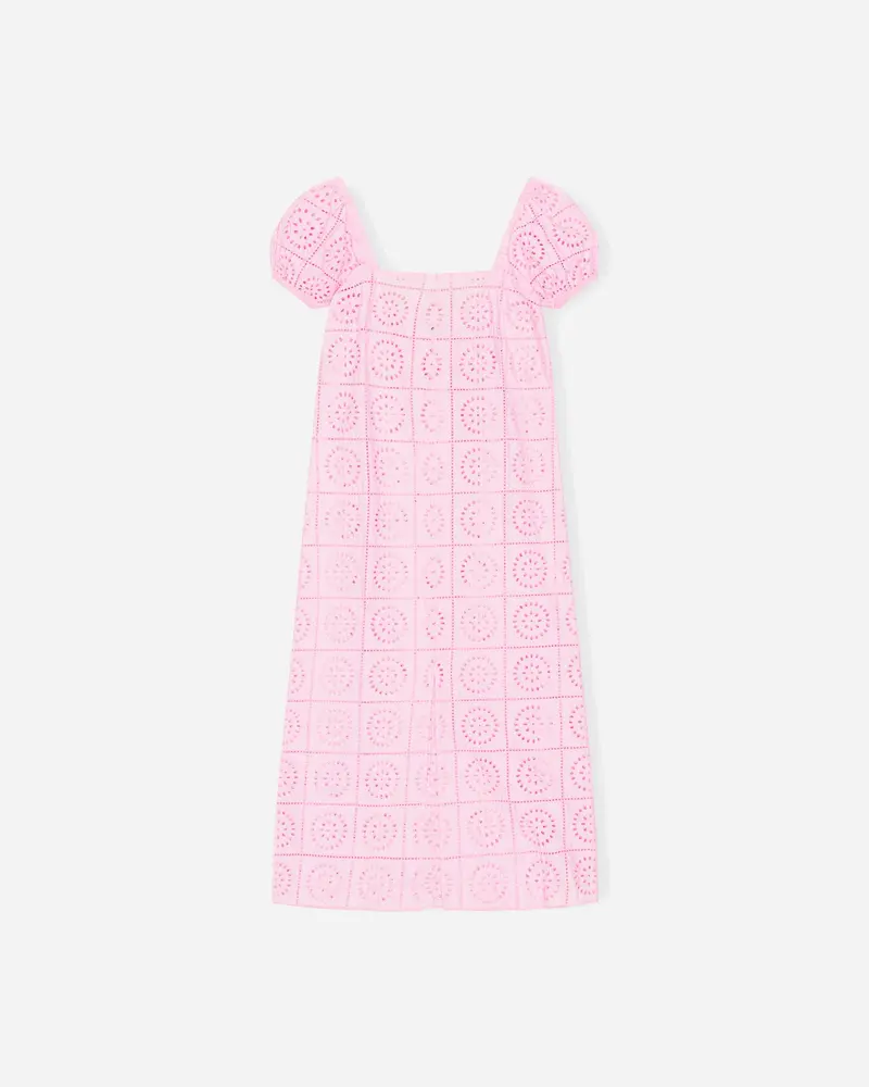 Broderie Anglaise Midi Dress - Pink Tulle