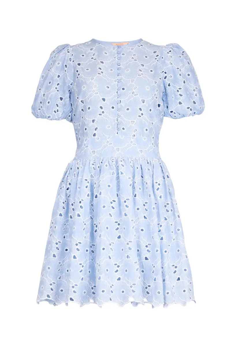 Broderie Anglaise Puffed Dress Light Blue