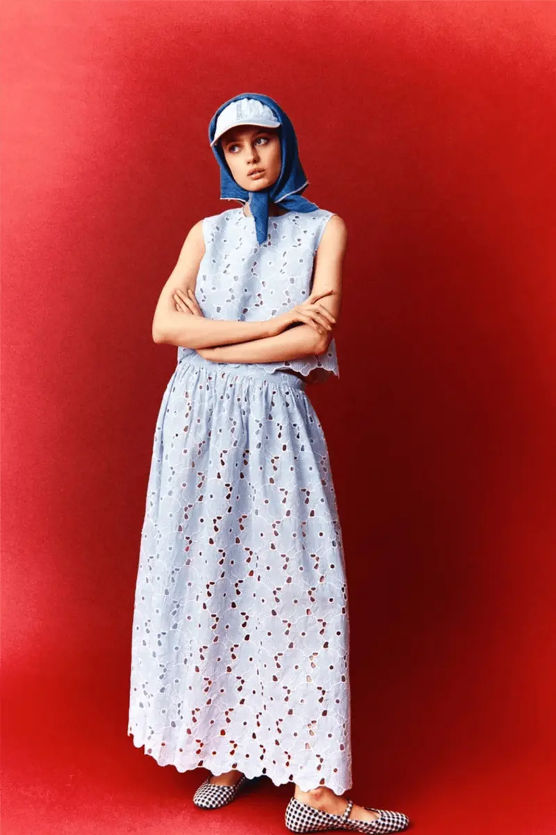 Broderie Anglaise Skirt Light Blue